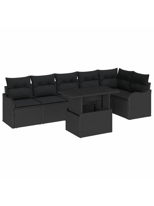 Dārza dīvānu komplekts ar spilvenu 7 pcs melna 100 x 55 x 73 cm