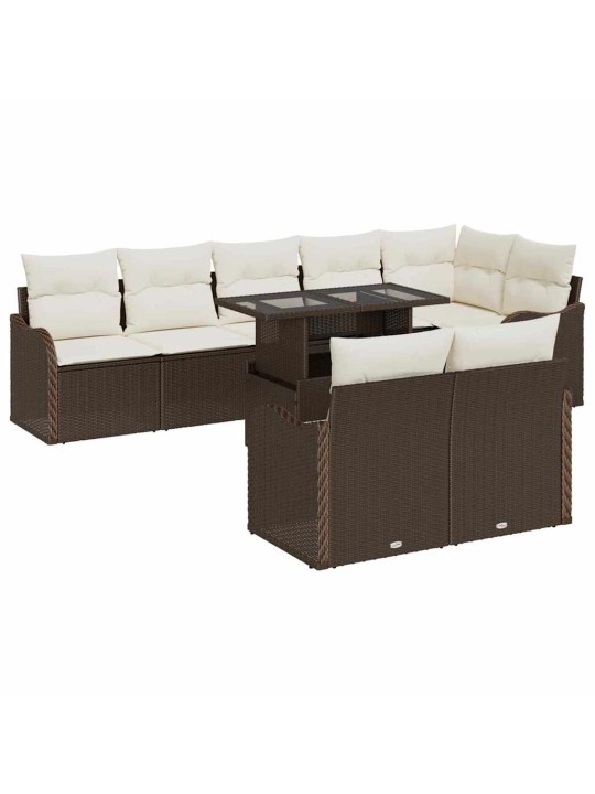 Dārza dīvānu komplekts ar spilvenu 9 pcs brūna 100 x 55 x 73 cm