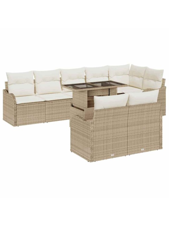 Dārza dīvānu komplekts ar spilvenu 9 pcs bēša 100 x 55 x 73 cm