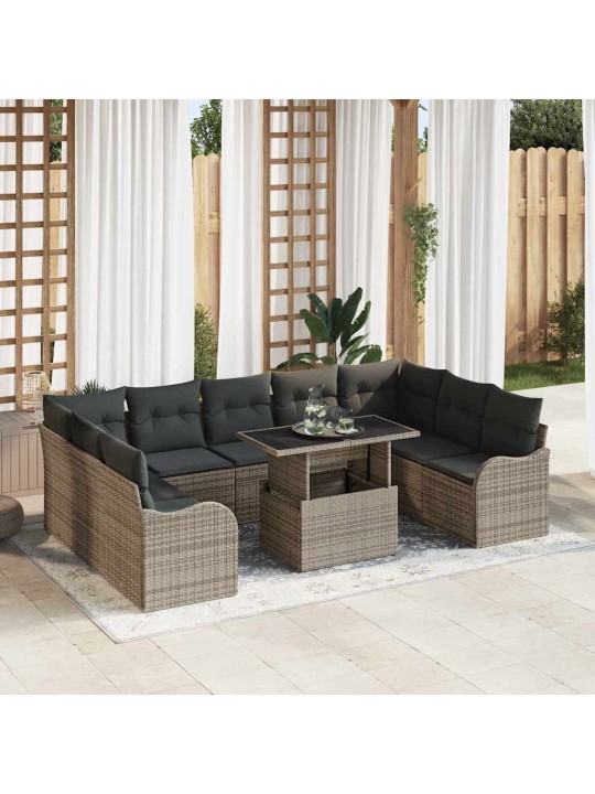 Dārza dīvānu komplekts 10 pcs pelēka 100 x 55 x 73 cm