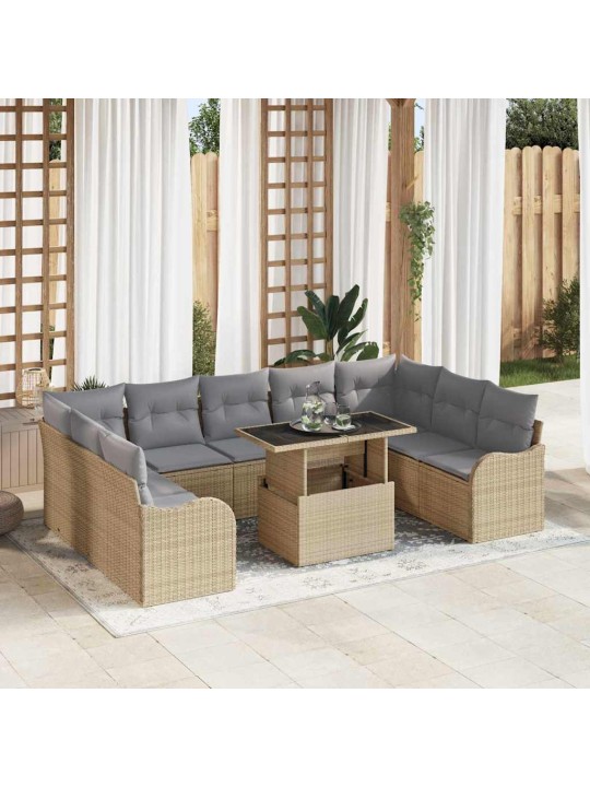 Dārza dīvānu komplekts ar spilvenu 10 pcs bēša 100 x 55 x 73 cm