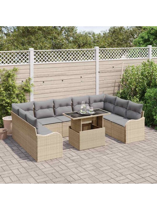 Dārza dīvānu komplekts ar spilvenu 10 pcs bēša 100 x 55 x 73 cm