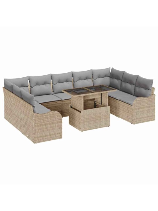 Dārza dīvānu komplekts ar spilvenu 10 pcs bēša 100 x 55 x 73 cm