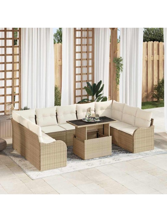 Dārza dīvānu komplekts ar spilvenu 10 pcs bēša 100 x 55 x 73 cm