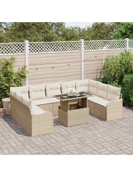 Dārza dīvānu komplekts ar spilvenu 10 pcs bēša 100 x 55 x 73 cm