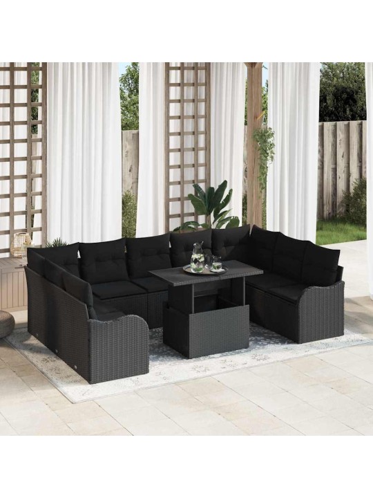 Dārza dīvānu komplekts 10 pcs melna 100 x 55 x 73 cm