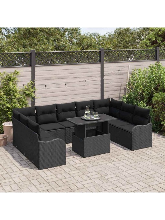 Dārza dīvānu komplekts 10 pcs melna 100 x 55 x 73 cm