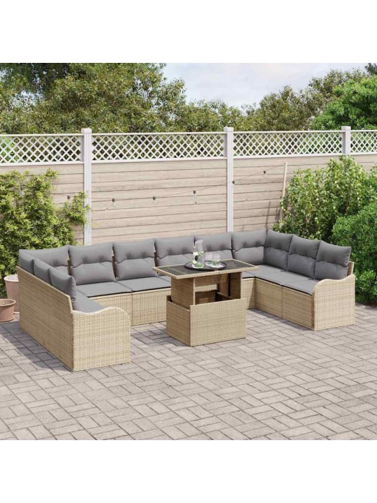 Dārza dīvānu komplekts ar spilvenu 11 pcs bēša 100 x 55 x 73 cm