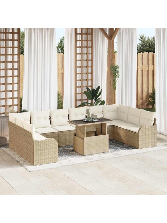 Dārza dīvānu komplekts ar spilvenu 11 pcs bēša 100 x 55 x 73 cm