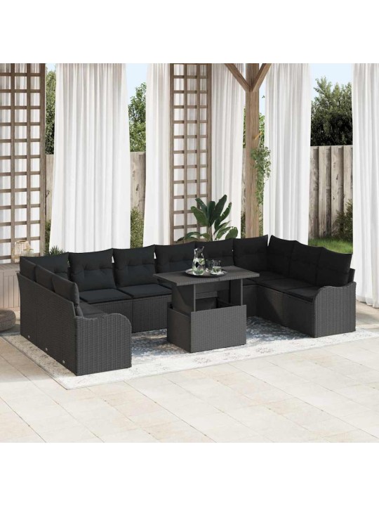 Dārza dīvānu komplekts manuāls 11 pcs melna 100 x 55 x 73 cm