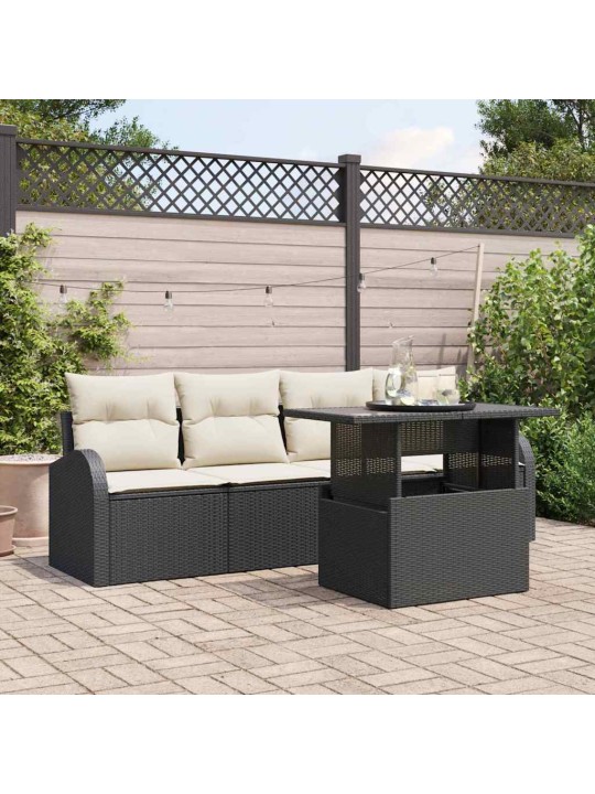 Dārza dīvānu komplekts ar spilvenu 5 pcs melna 100 x 55 x 73 cm