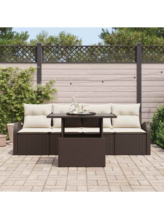 Dārza dīvānu komplekts ar spilvenu 5 pcs brūna 100 x 55 x 73 cm