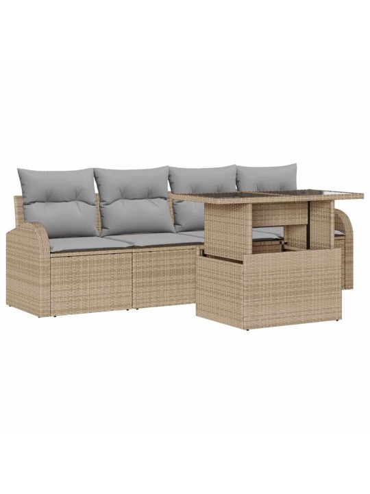 Dārza dīvānu komplekts ar spilvenu 5 pcs bēša 100 x 55 x 73 cm