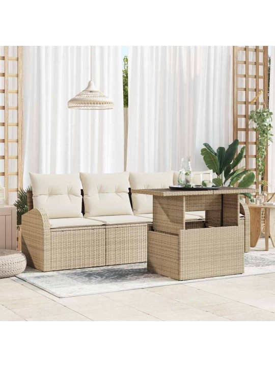 Dārza dīvānu komplekts ar spilvenu 5 pcs bēša 100 x 55 x 73 cm