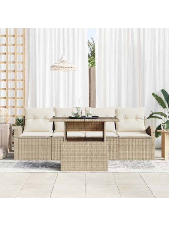 Dārza dīvānu komplekts ar spilvenu 5 pcs bēša 100 x 55 x 73 cm