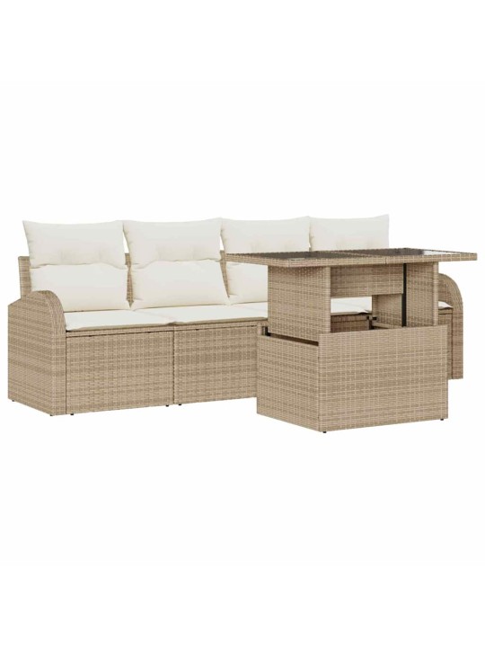 Dārza dīvānu komplekts ar spilvenu 5 pcs bēša 100 x 55 x 73 cm