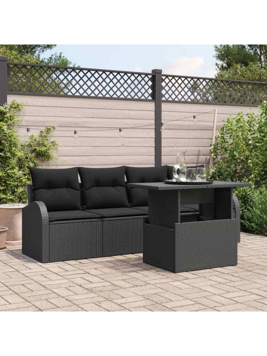 Dārza dīvānu komplekts ar spilvenu 5 pcs melna 100 x 55 x 73 cm
