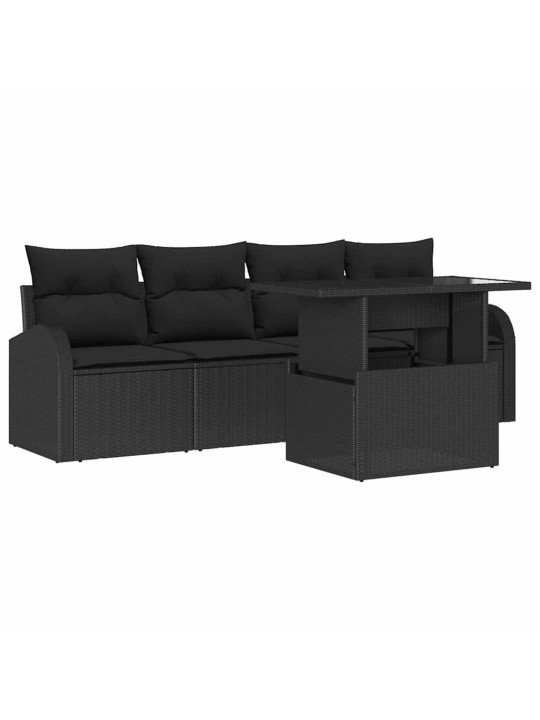 Dārza dīvānu komplekts ar spilvenu 5 pcs melna 100 x 55 x 73 cm