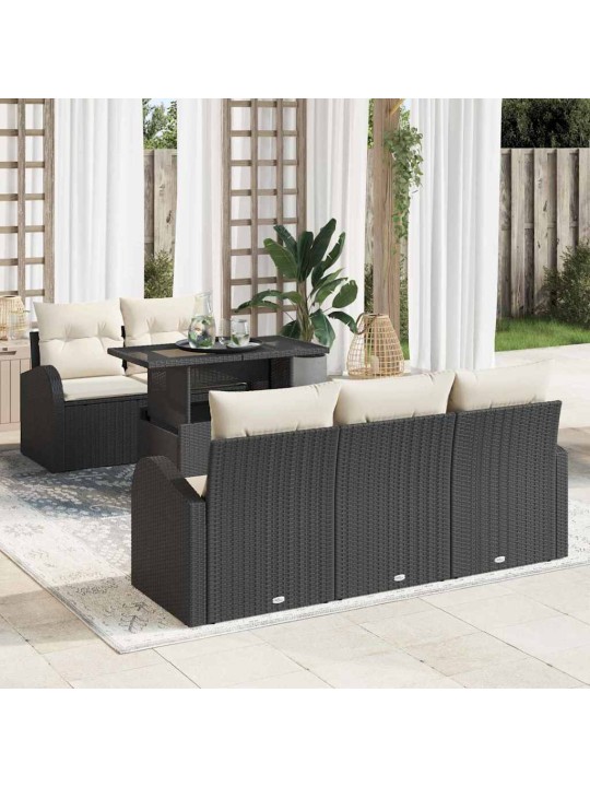Dārza dīvānu komplekts ar spilvenu 6 pcs melna 100 x 55 x 73 cm