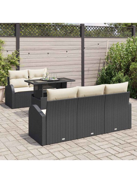 Dārza dīvānu komplekts ar spilvenu 6 pcs melna 100 x 55 x 73 cm