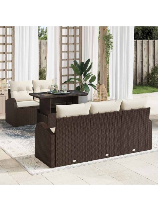 Dārza dīvānu komplekts ar spilvenu 6 pcs brūna 100 x 55 x 73 cm