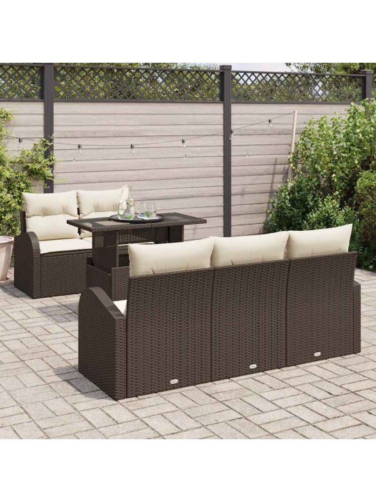 Dārza dīvānu komplekts ar spilvenu 6 pcs brūna 100 x 55 x 73 cm
