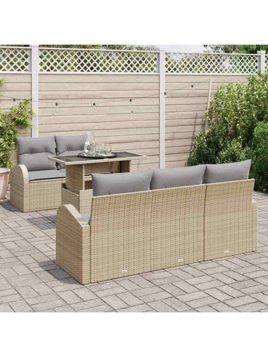 Dārza dīvānu komplekts ar spilvenu 6 pcs bēša 100 x 55 x 73 cm