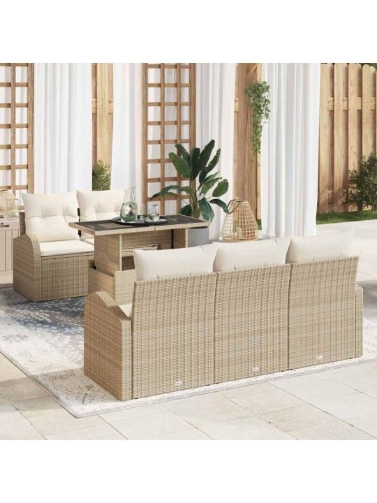 Dārza dīvānu komplekts ar spilvenu 6 pcs bēša 100 x 55 x 73 cm