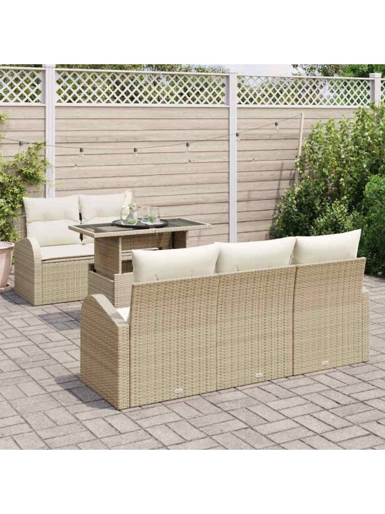 Dārza dīvānu komplekts ar spilvenu 6 pcs bēša 100 x 55 x 73 cm