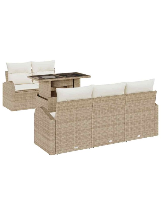 Dārza dīvānu komplekts ar spilvenu 6 pcs bēša 100 x 55 x 73 cm