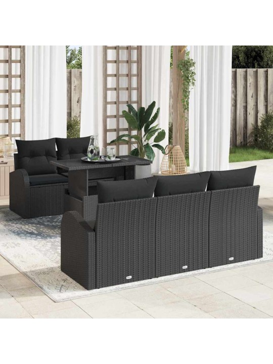 Dārza dīvānu komplekts ar spilvenu 6 pcs melna 100 x 55 x 73 cm