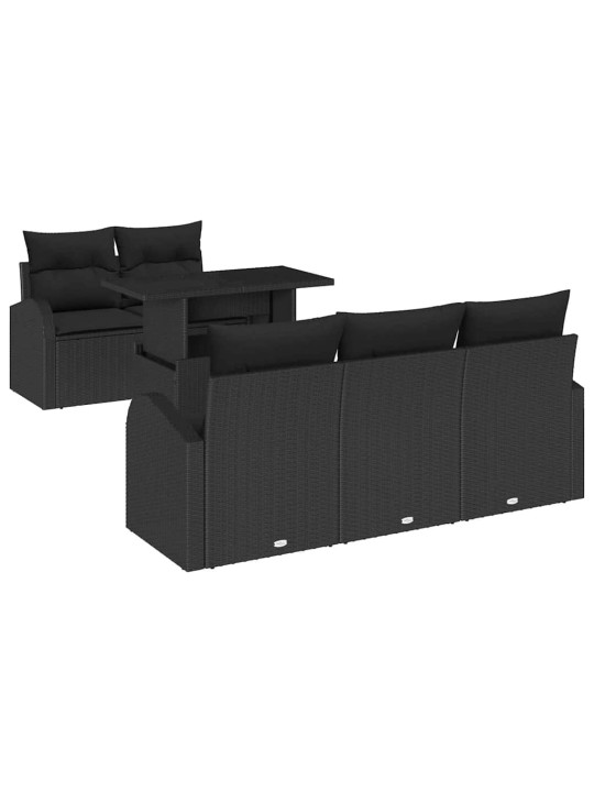 Dārza dīvānu komplekts ar spilvenu 6 pcs melna 100 x 55 x 73 cm