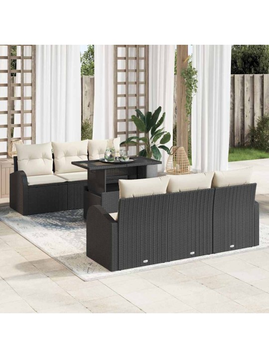 Dārza dīvānu komplekts ar spilvenu 7 pcs melna 100 x 55 x 73 cm