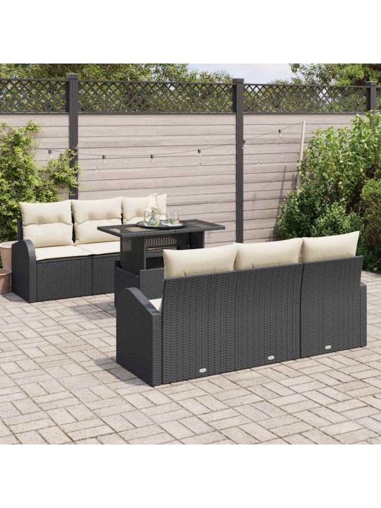 Dārza dīvānu komplekts ar spilvenu 7 pcs melna 100 x 55 x 73 cm