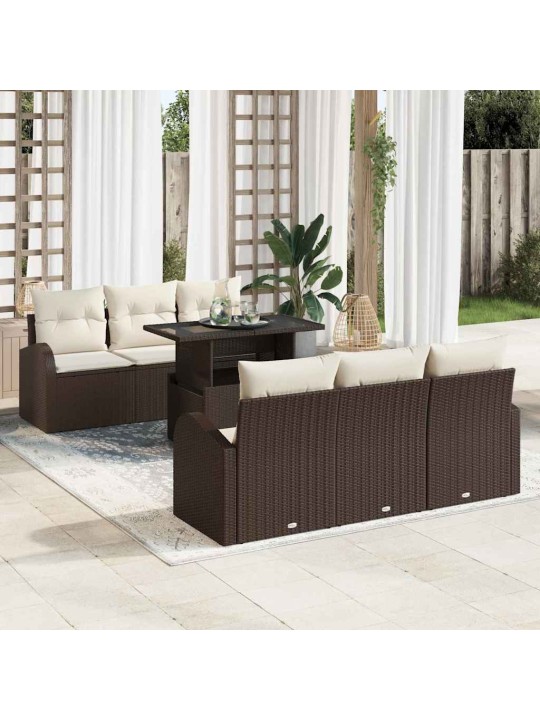 Dārza dīvānu komplekts ar spilvenu 7 pcs brūna 100 x 55 x 73 cm