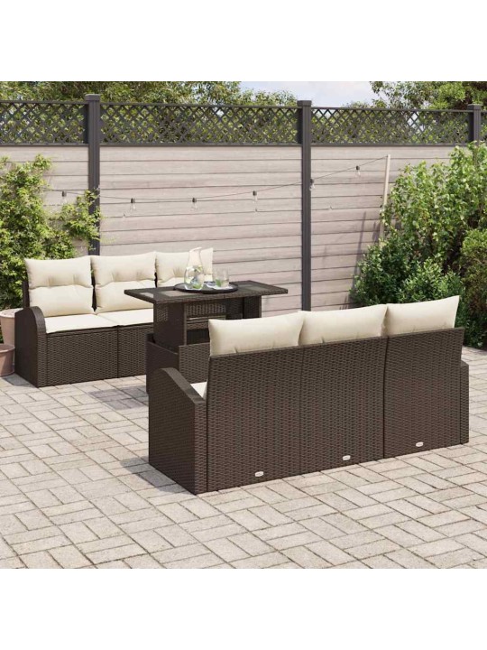 Dārza dīvānu komplekts ar spilvenu 7 pcs brūna 100 x 55 x 73 cm