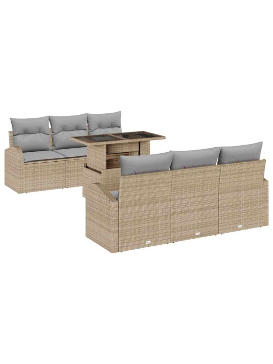 Dārza dīvānu komplekts ar spilvenu 7 pcs bēša 100 x 55 x 73 cm