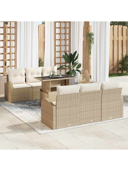 Dārza dīvānu komplekts ar spilvenu 7 pcs bēša 100 x 55 x 73 cm