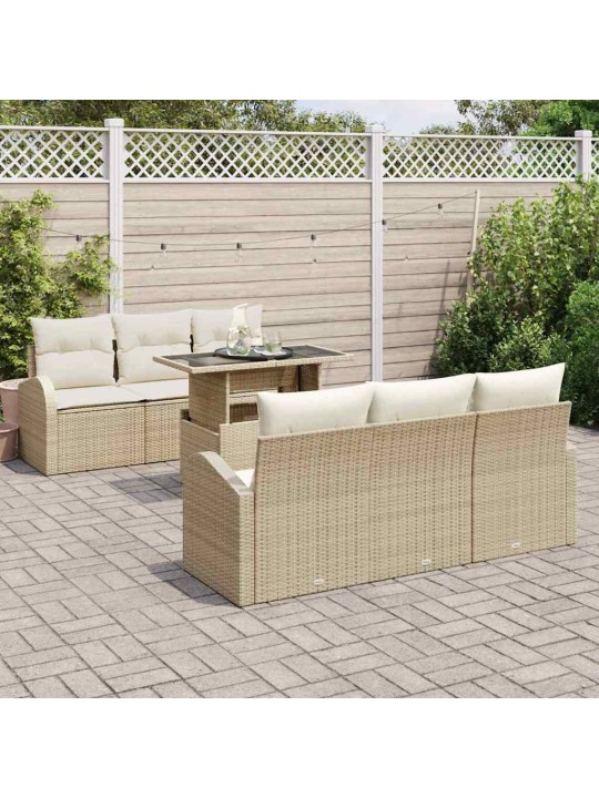 Dārza dīvānu komplekts ar spilvenu 7 pcs bēša 100 x 55 x 73 cm