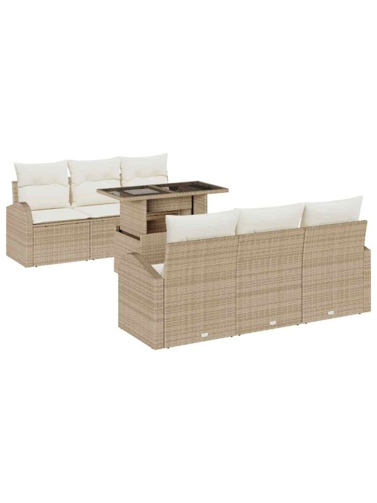 Dārza dīvānu komplekts ar spilvenu 7 pcs bēša 100 x 55 x 73 cm