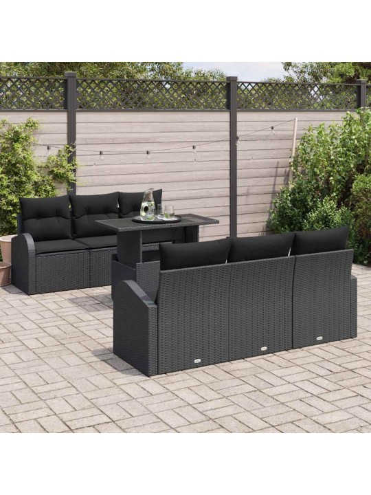 Dārza dīvānu komplekts ar spilvenu 7 pcs melna 100 x 55 x 73 cm
