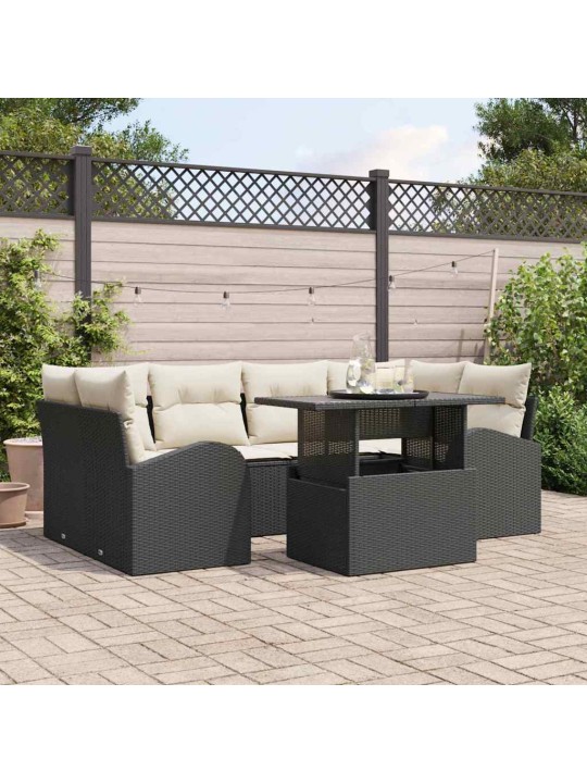 Dārza dīvānu komplekts ar spilvenu 7 pcs melna 100 x 55 x 73 cm