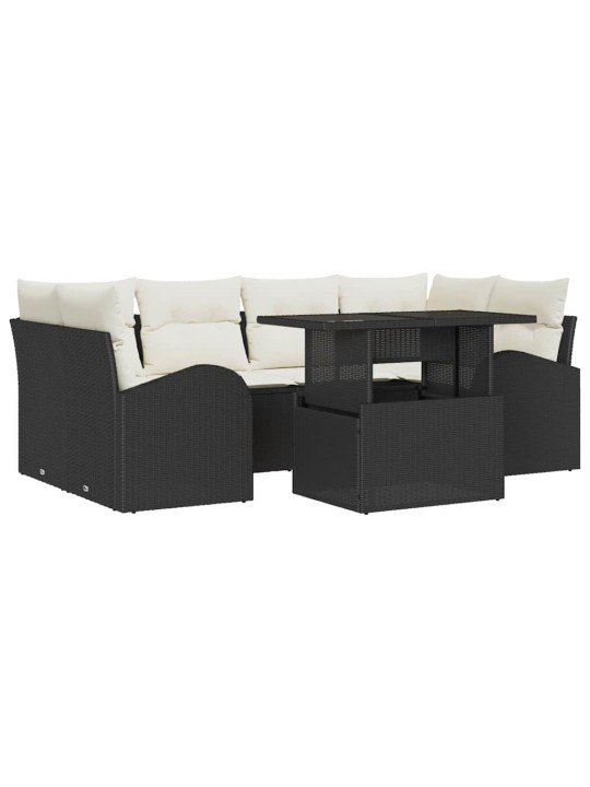 Dārza dīvānu komplekts ar spilvenu 7 pcs melna 100 x 55 x 73 cm