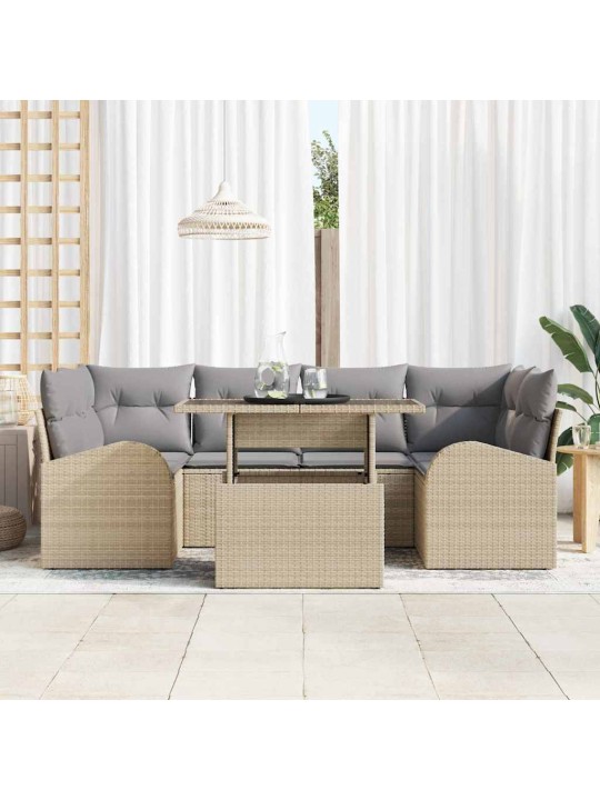 Dārza dīvānu komplekts ar spilvenu 7 pcs bēša 100 x 55 x 73 cm