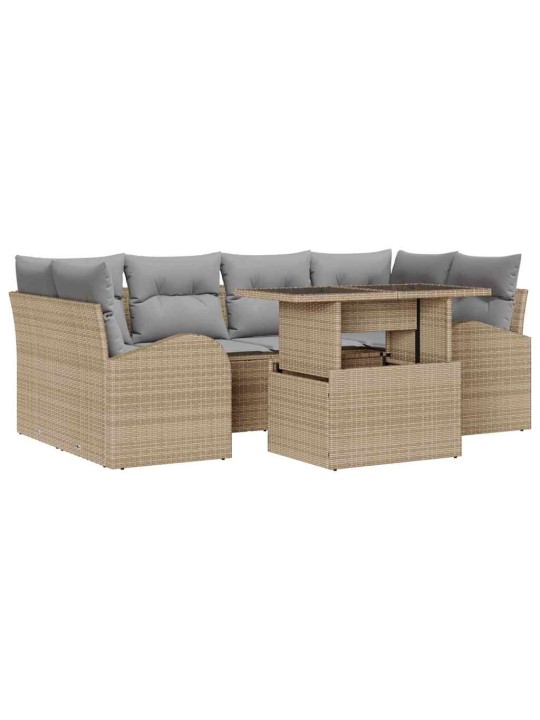 Dārza dīvānu komplekts ar spilvenu 7 pcs bēša 100 x 55 x 73 cm