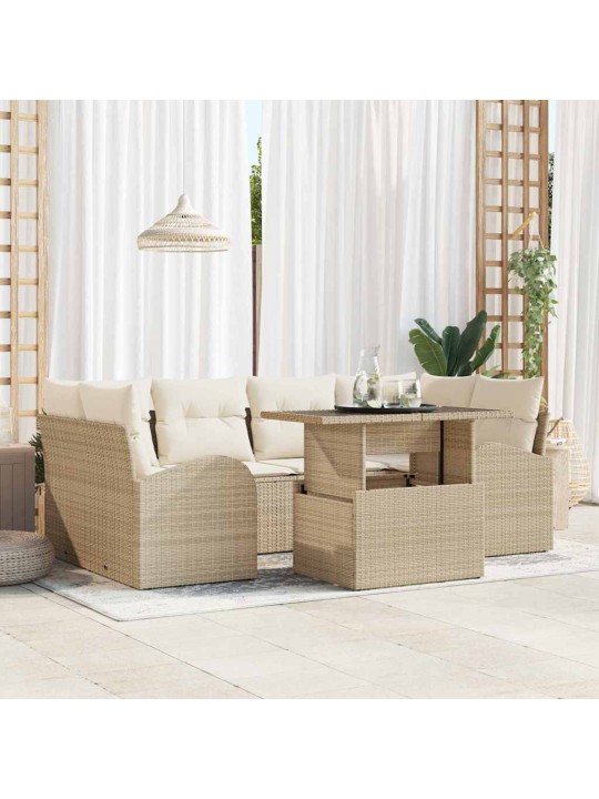 Dārza dīvānu komplekts ar spilvenu 7 pcs bēša 100 x 55 x 73 cm