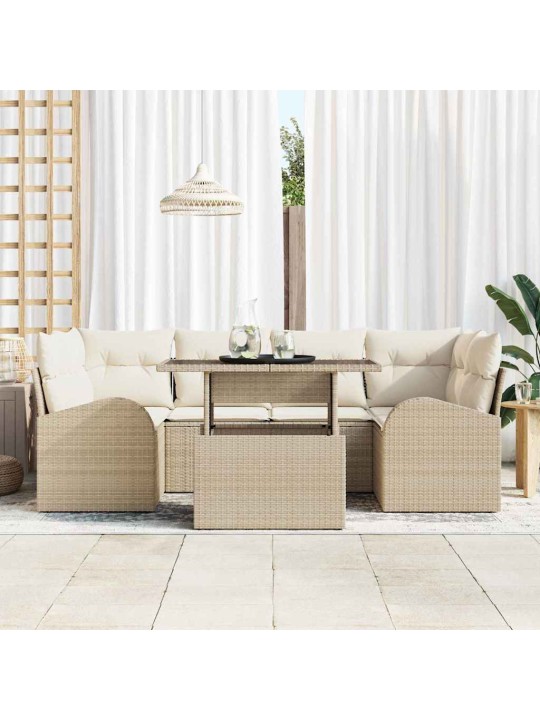 Dārza dīvānu komplekts ar spilvenu 7 pcs bēša 100 x 55 x 73 cm