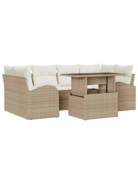 Dārza dīvānu komplekts ar spilvenu 7 pcs bēša 100 x 55 x 73 cm