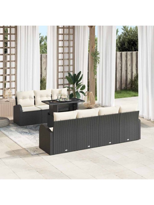 Dārza dīvānu komplekts ar spilvenu 8 pcs melna 100 x 55 x 73 cm
