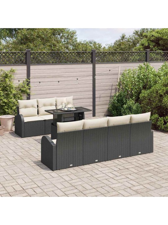 Dārza dīvānu komplekts ar spilvenu 8 pcs melna 100 x 55 x 73 cm